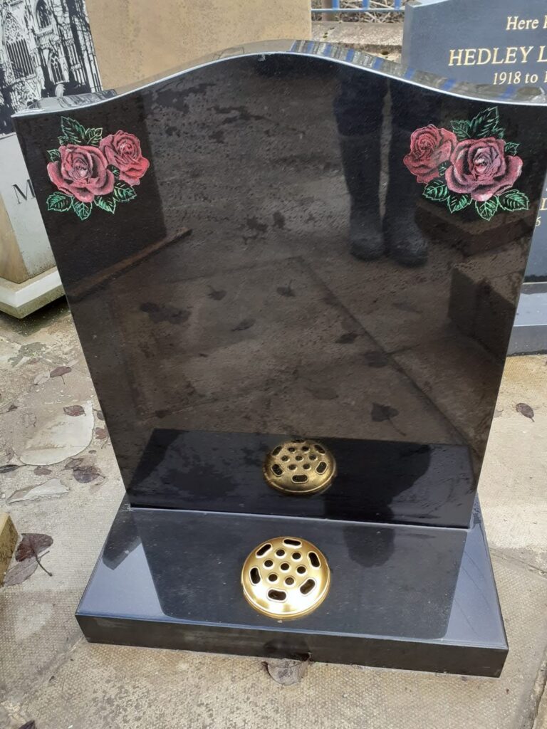Black Granite with Engraved Roses at Headstones Yorkshire Special